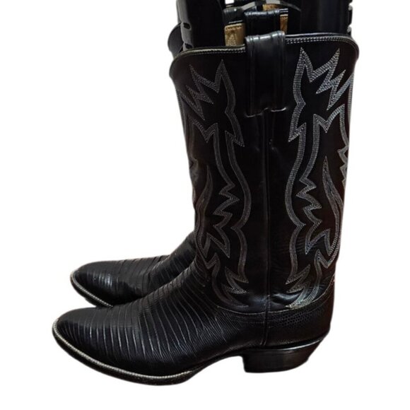 VINTAGE JUSTIN BLACK LEATHER COWBOY BOOTS SIZE 7.5 D WESTERN STYLE 9073 USA main image 5
